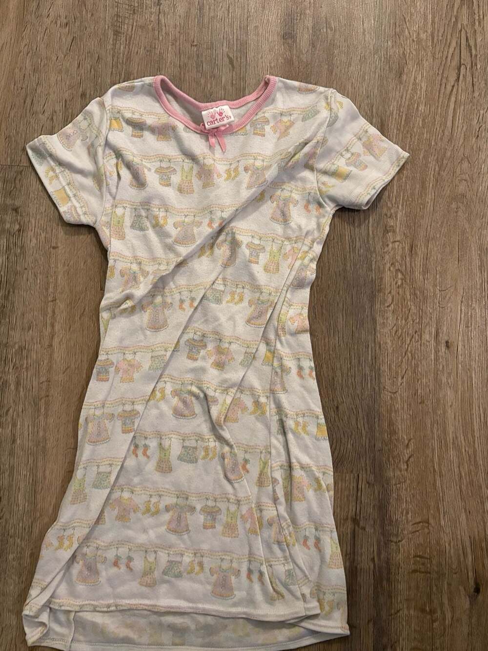 Vintage Carter's Girls White Short Sleeve Nightgown with Laundry Clothesline Pri